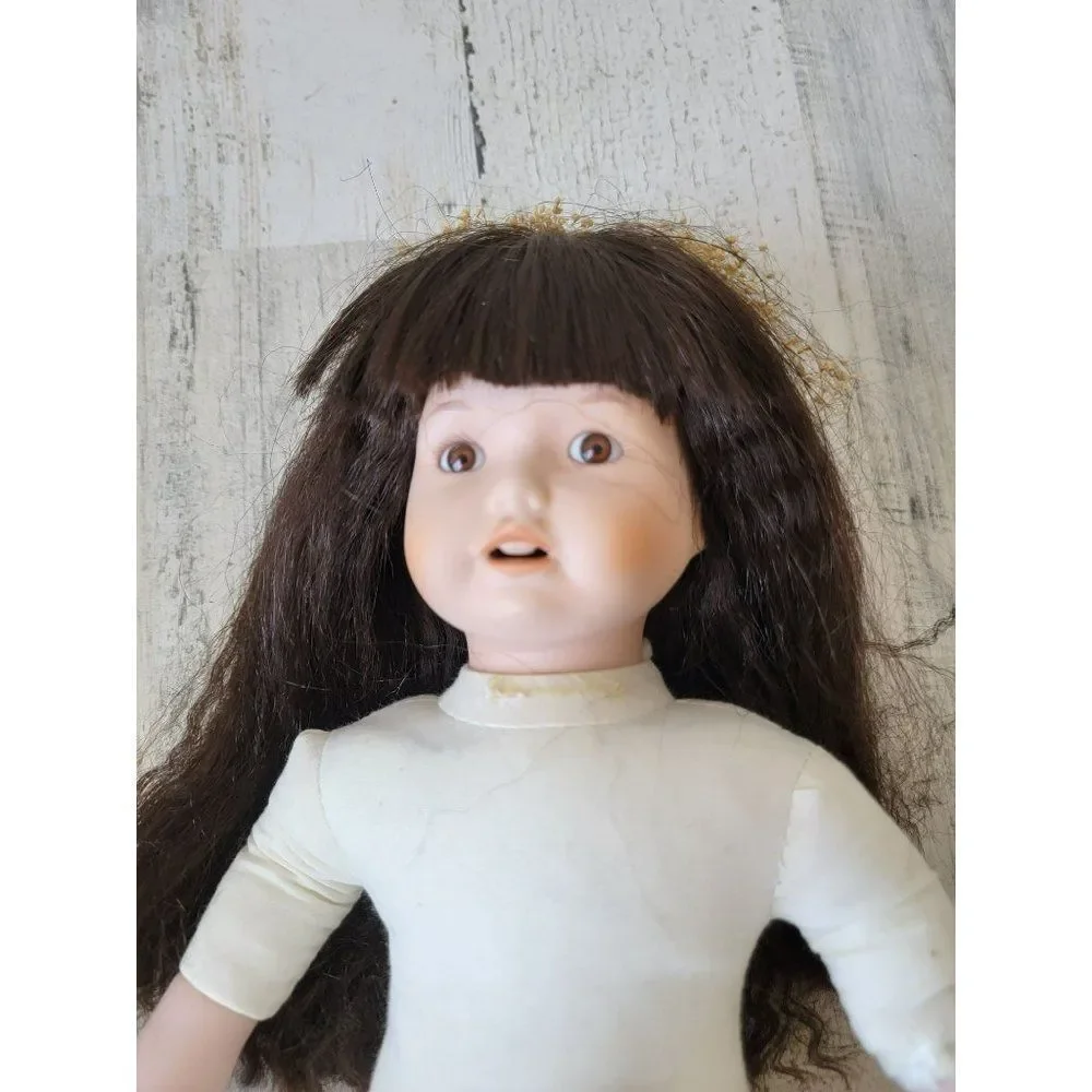 Vintage‎ wind up AS IS girl porcelain doll collectible school girl